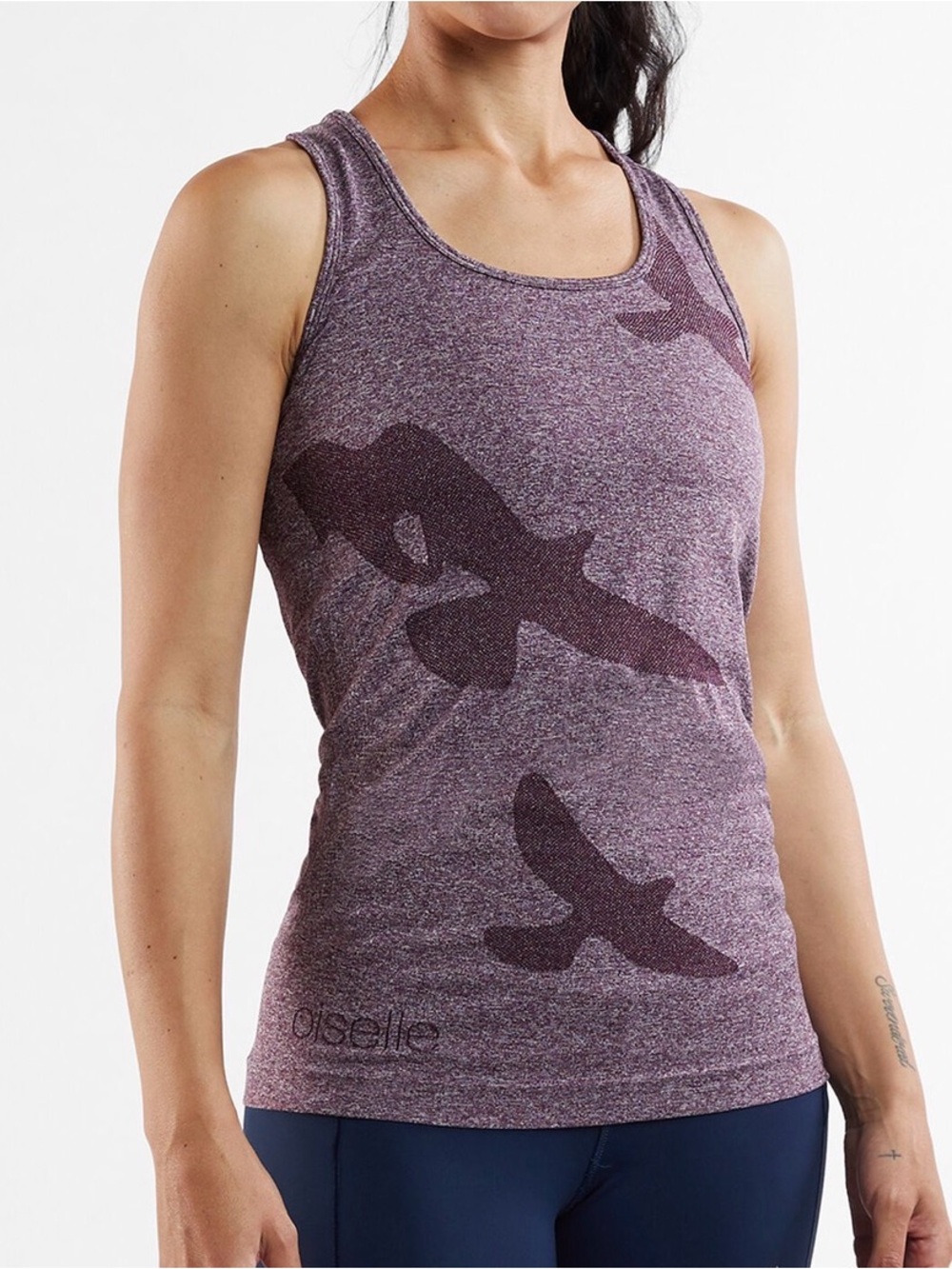 oiselle Wings Out Tank Top Plum Heather Racerback Tank with Bird Graphic Large